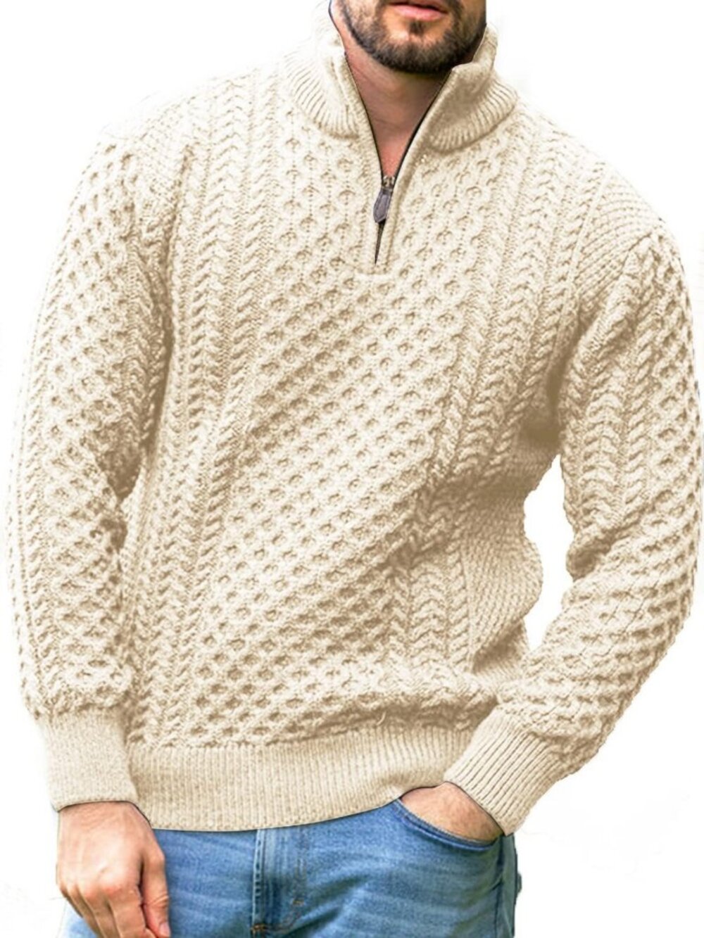 Cozy Men's Cable Knit Half Zip Irish Fisherman Pullover Sweater - Classic Style